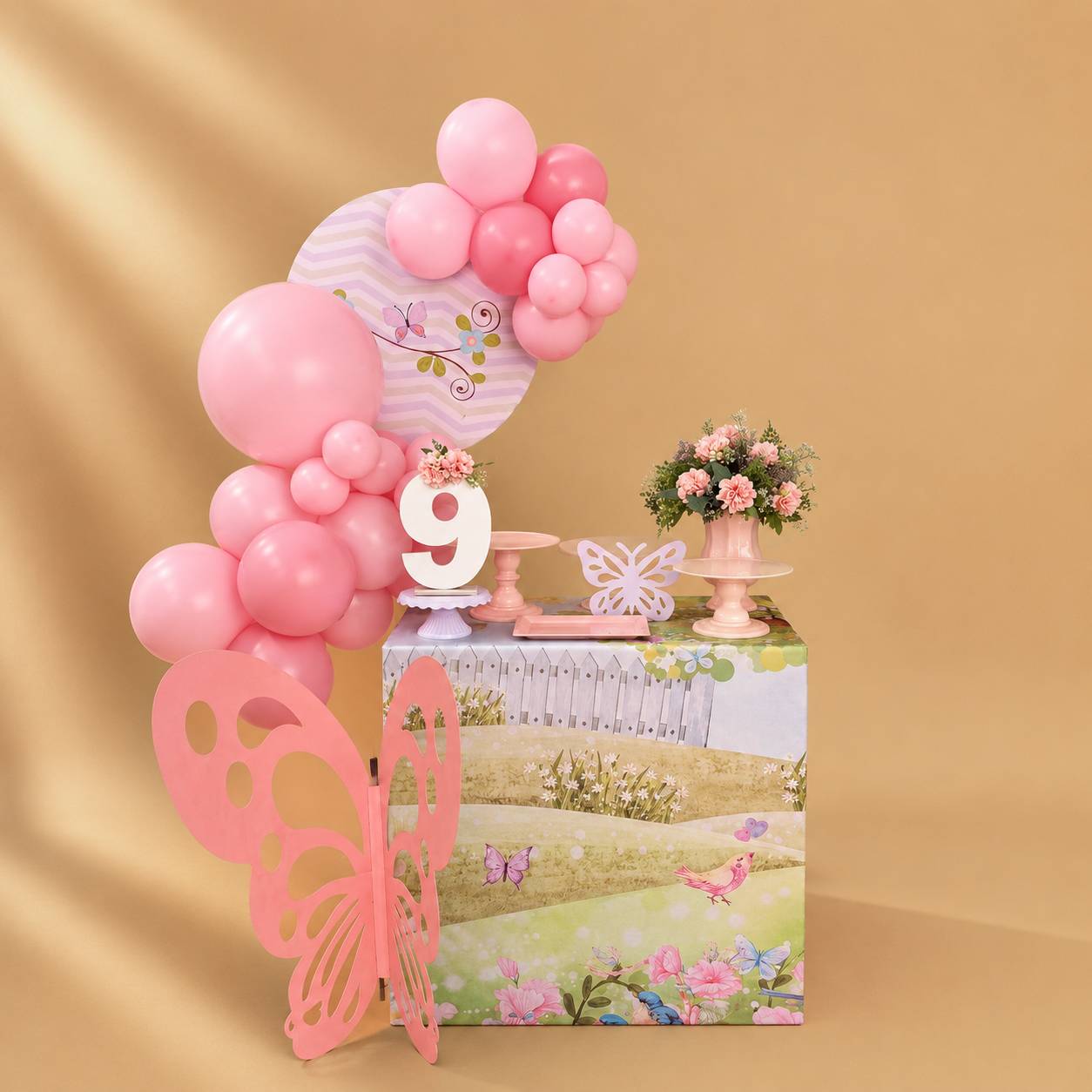 Mesa Única Personalizada JARDIM + Guirlanda de Balões Pequena 