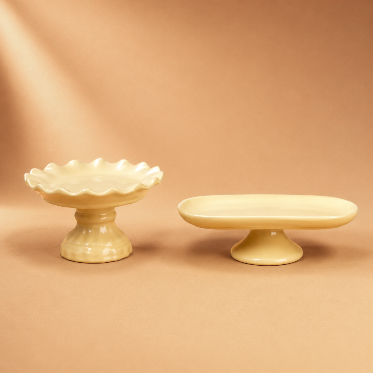 Kit de Bandejas PORCELANA Amarelo Claro - 2 peças 