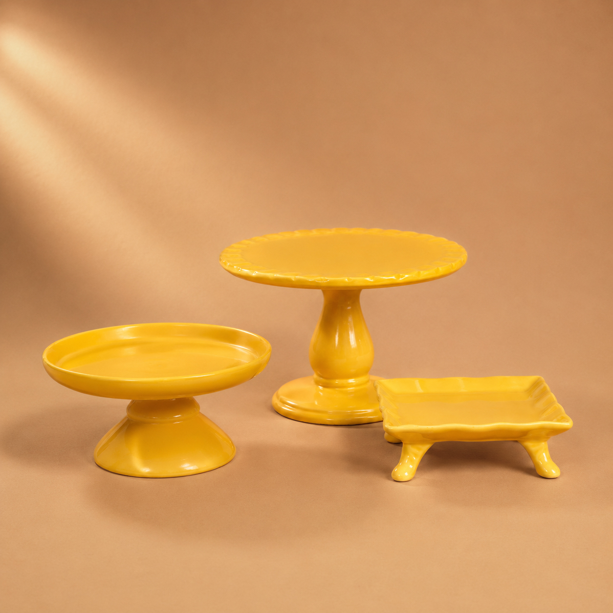 Kit Bandejas de PORCELANA Amarelas - 3 Peças 