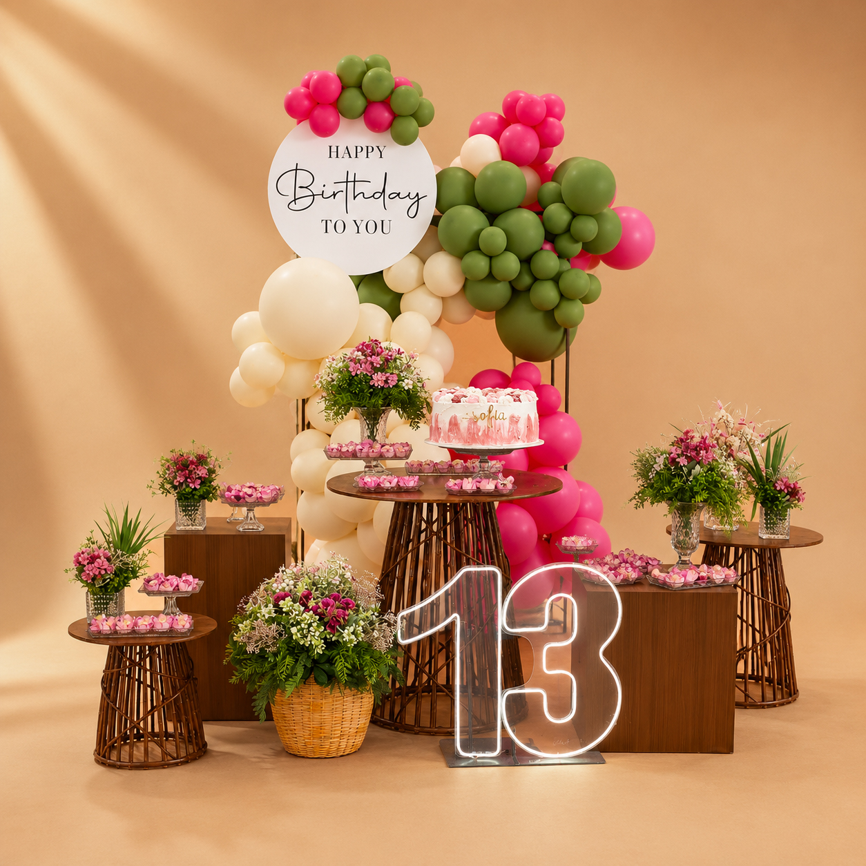 Mini Cenário Personalizado ANIVERSÁRIO JARDIM TROPICAL 