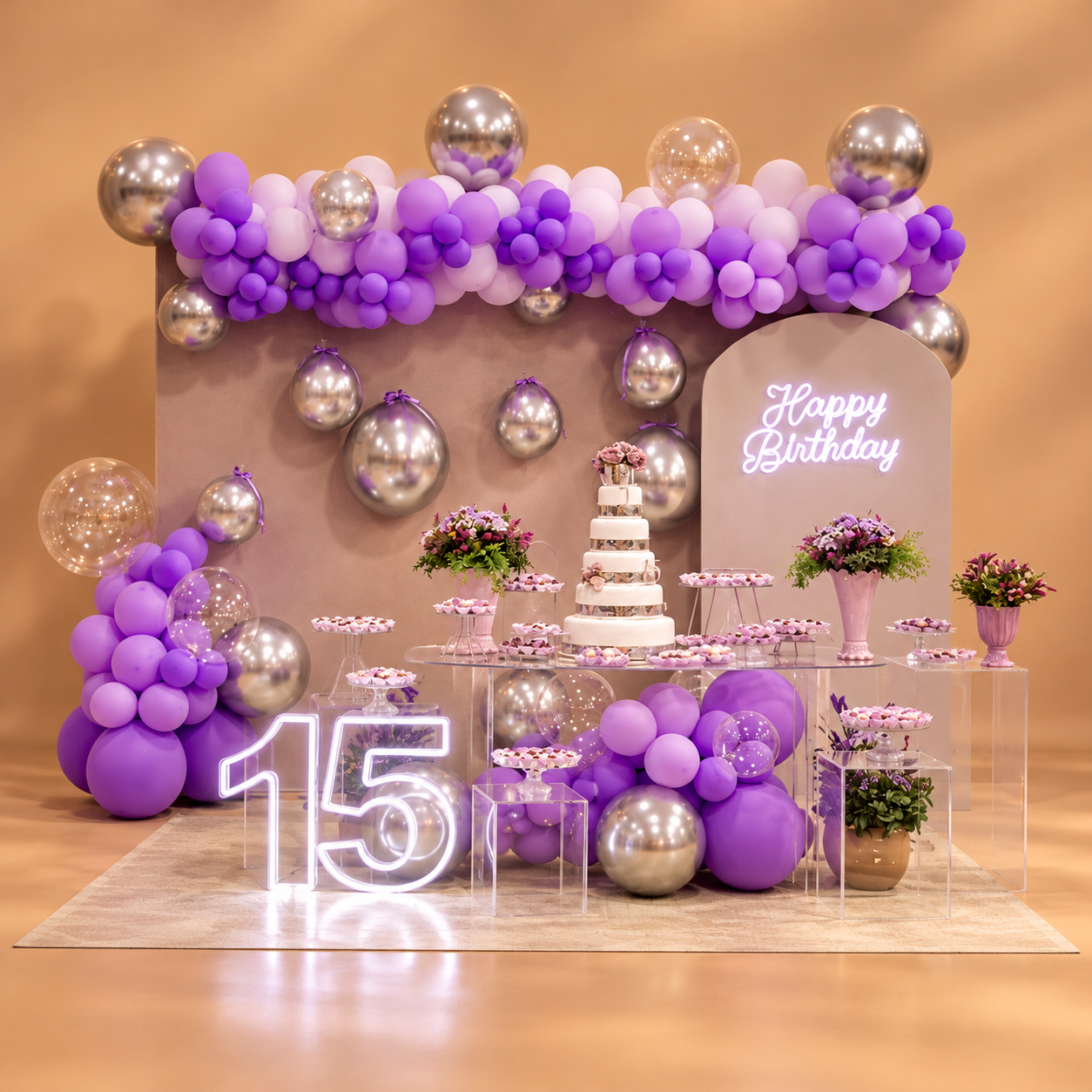 Cenário Personalizado Lilás e Prata - 15 Anos
